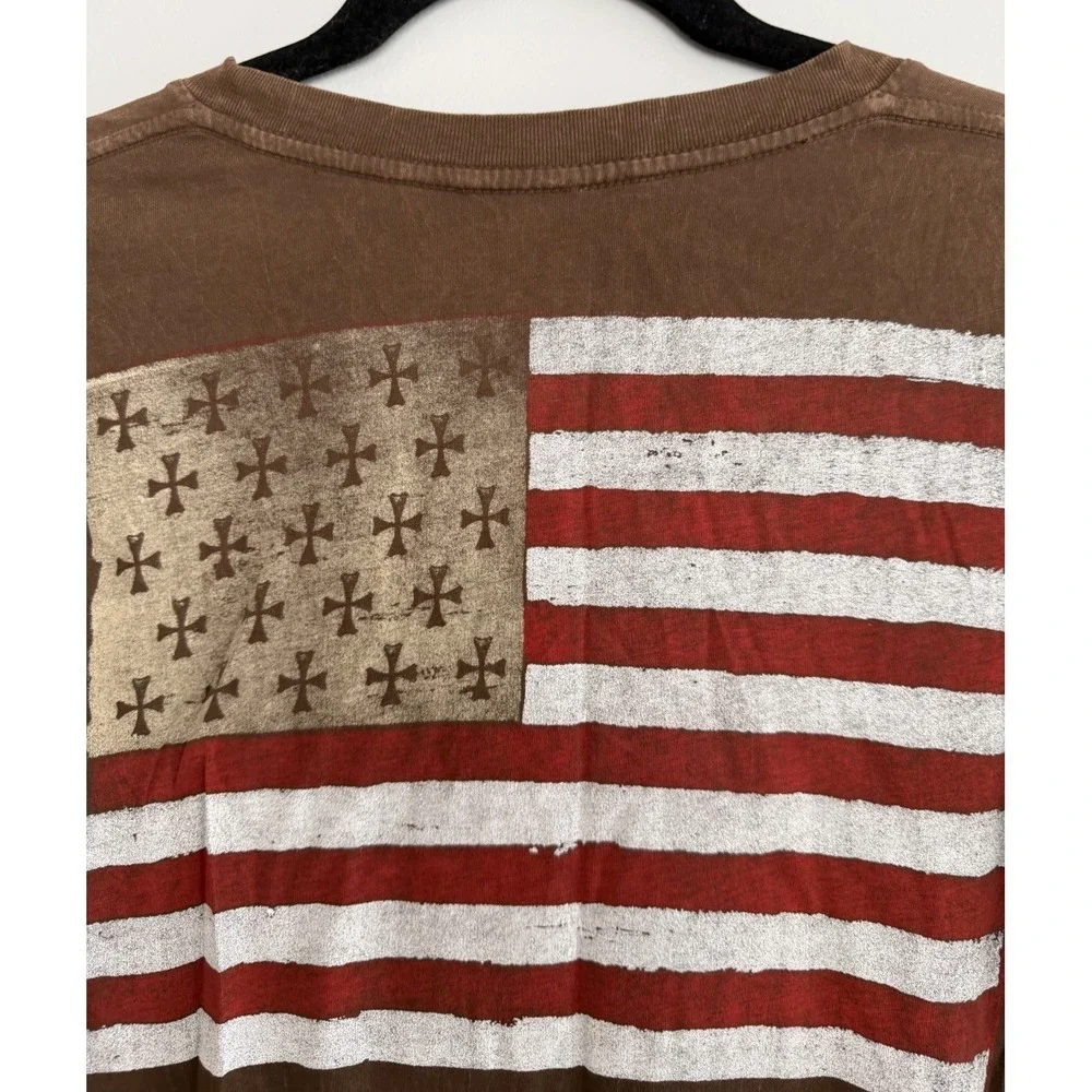 Y2K Affliction American Customs Motorcycle Distressed Shirt Brown Women's Size S